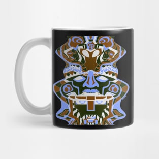 totem helm in ecopop olmec sentinel pattern art in alien framework of veracruz Mug